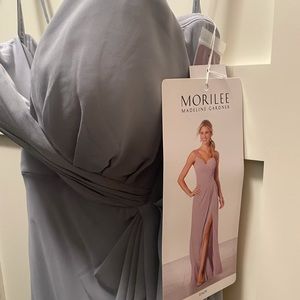 Mori Lee bridemaids dress in “dove” color